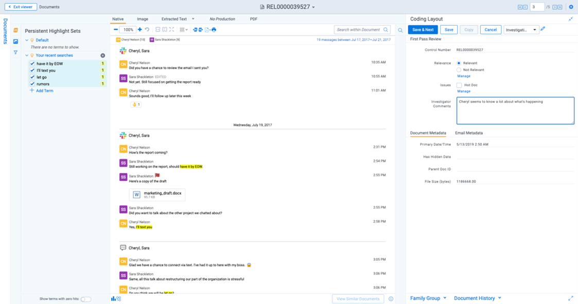 RelativityOne's native chat viewer screenshot
